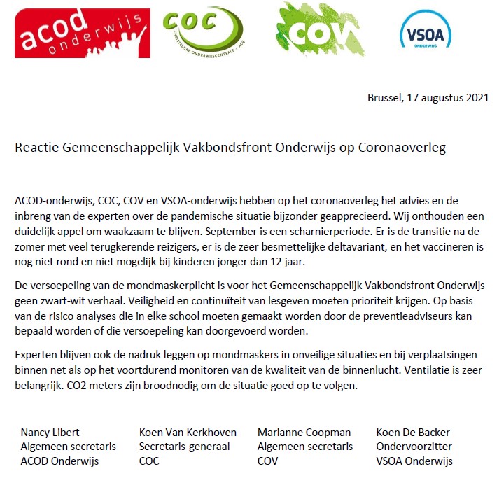 reactie coronaoverleg